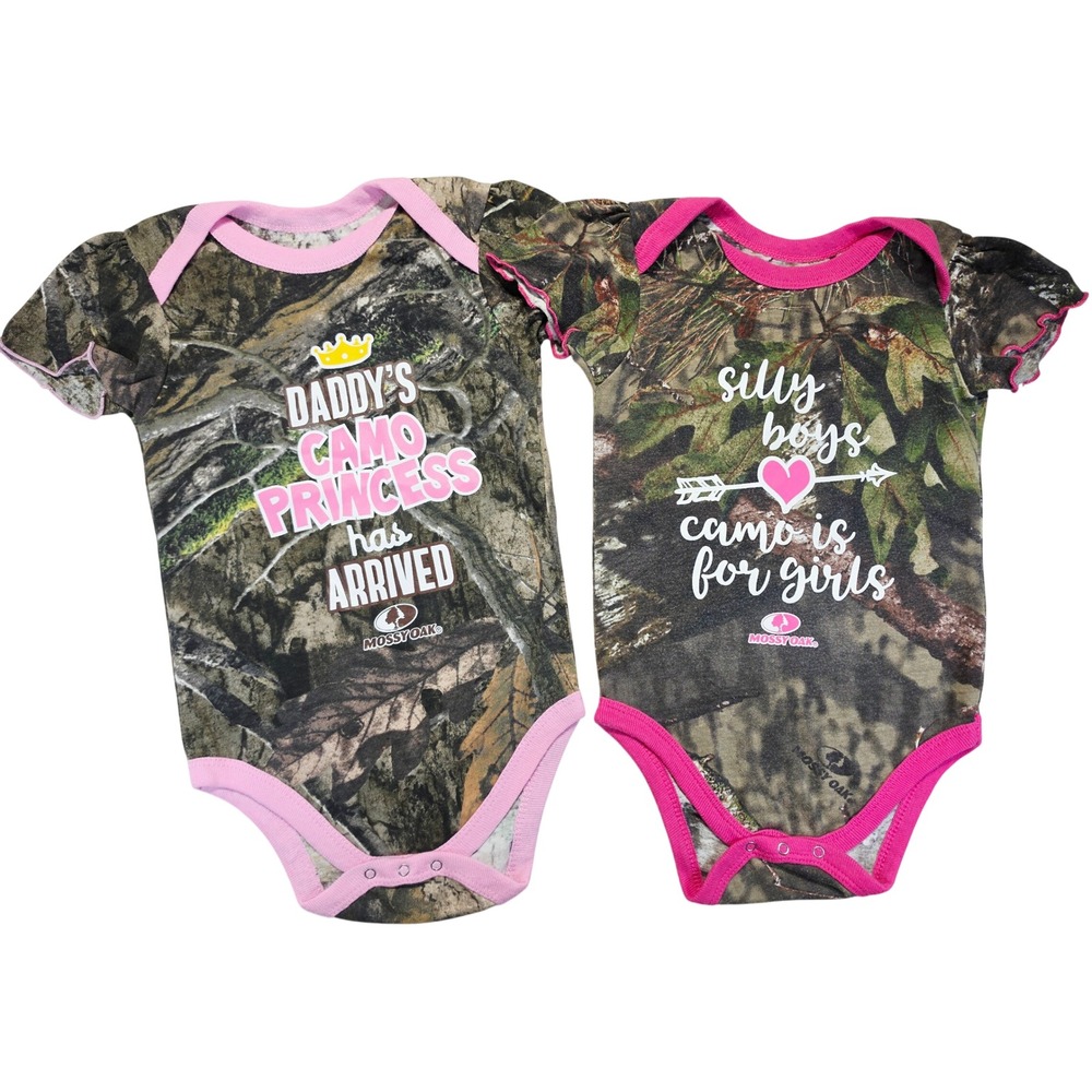 Mossy Oak Baby Girl Camo Bodysuits 2 Pack Pink Ruffle Sleeve 18M Breakup Country
